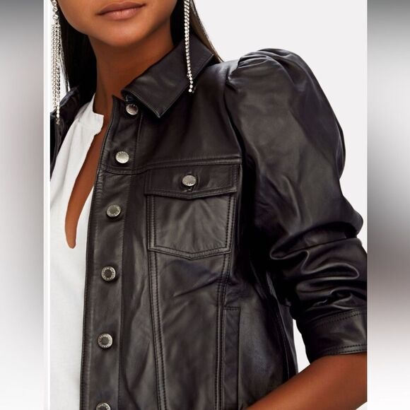 NEW Retrofete Ada Leather Cropped Jacket Black Size XS - Picture 3 of 11